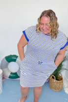 Lana Striped Contrast Trim Cinched Waist Dress - Be You Boutique