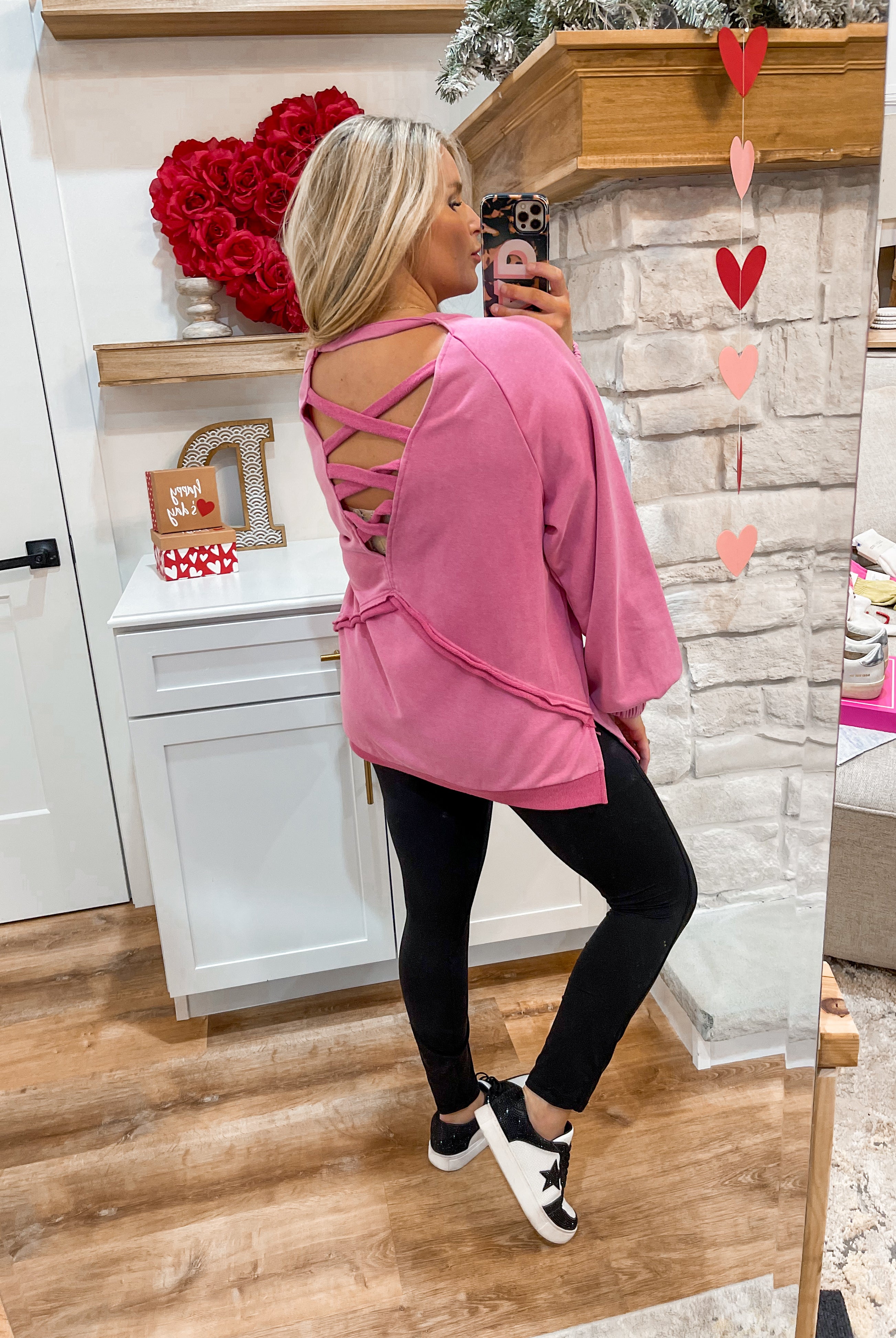 Penelope French Terry Sweater Top with Back Criss Cross Detail - Be You Boutique