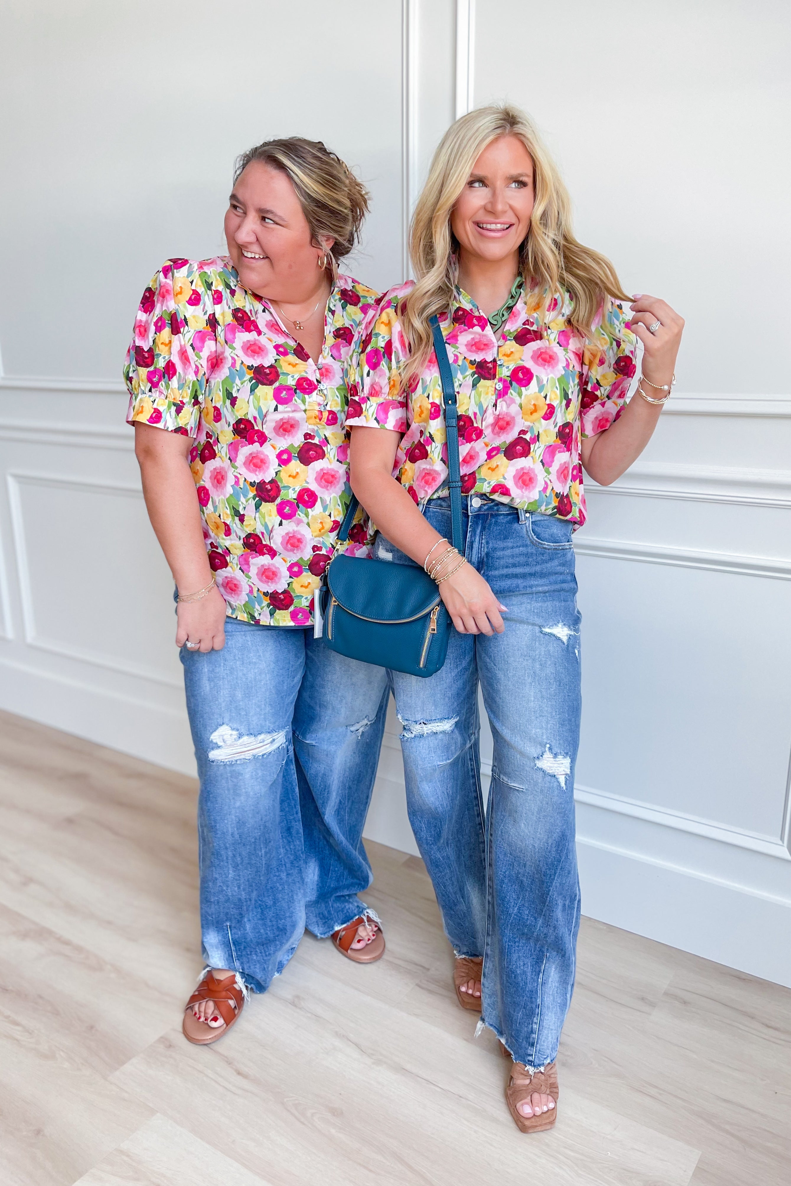 Kenzie Floral Print Split Neck Top - Be You Boutique