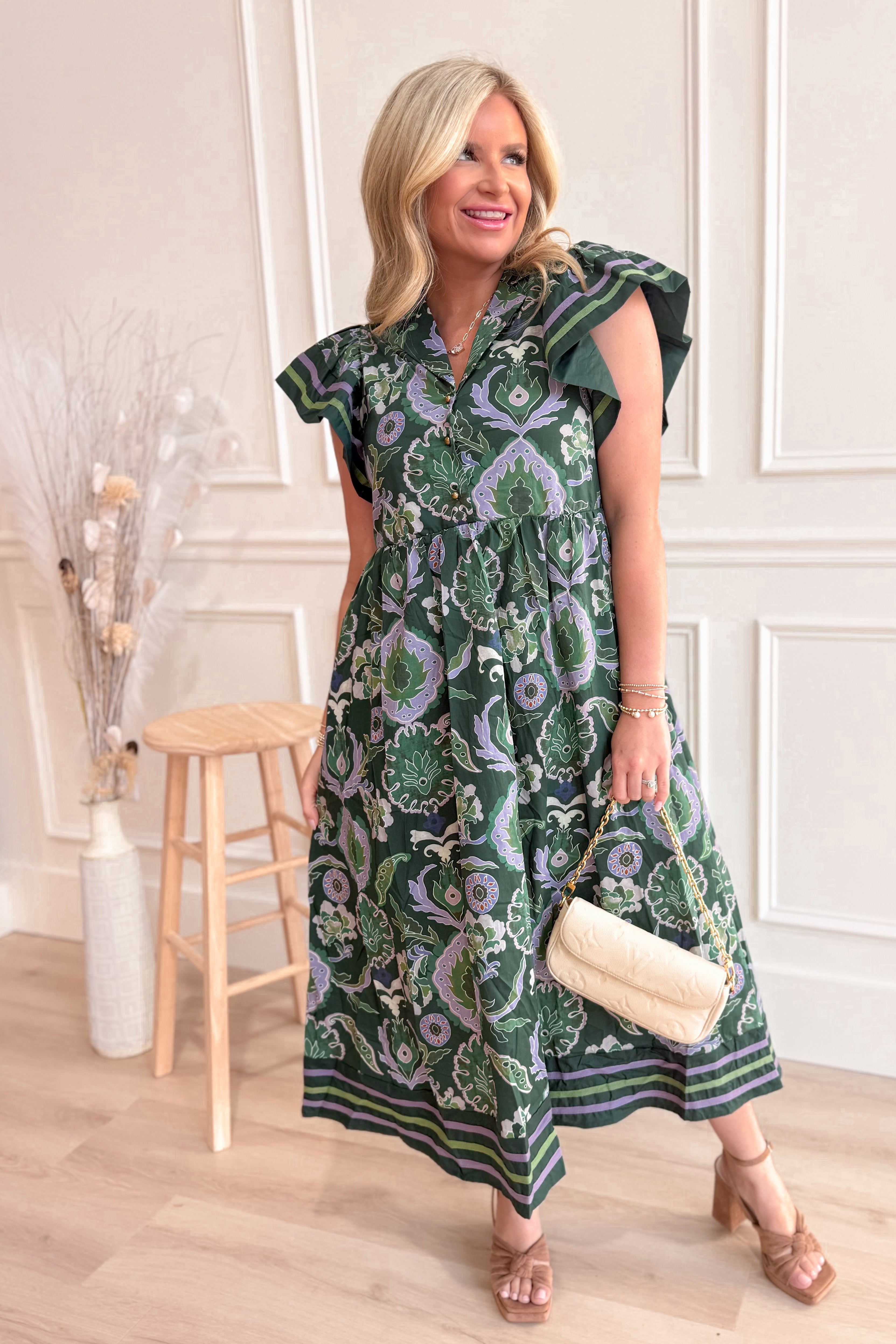 Vanessa Multi Print Flutter Sleeve Dress - Be You Boutique