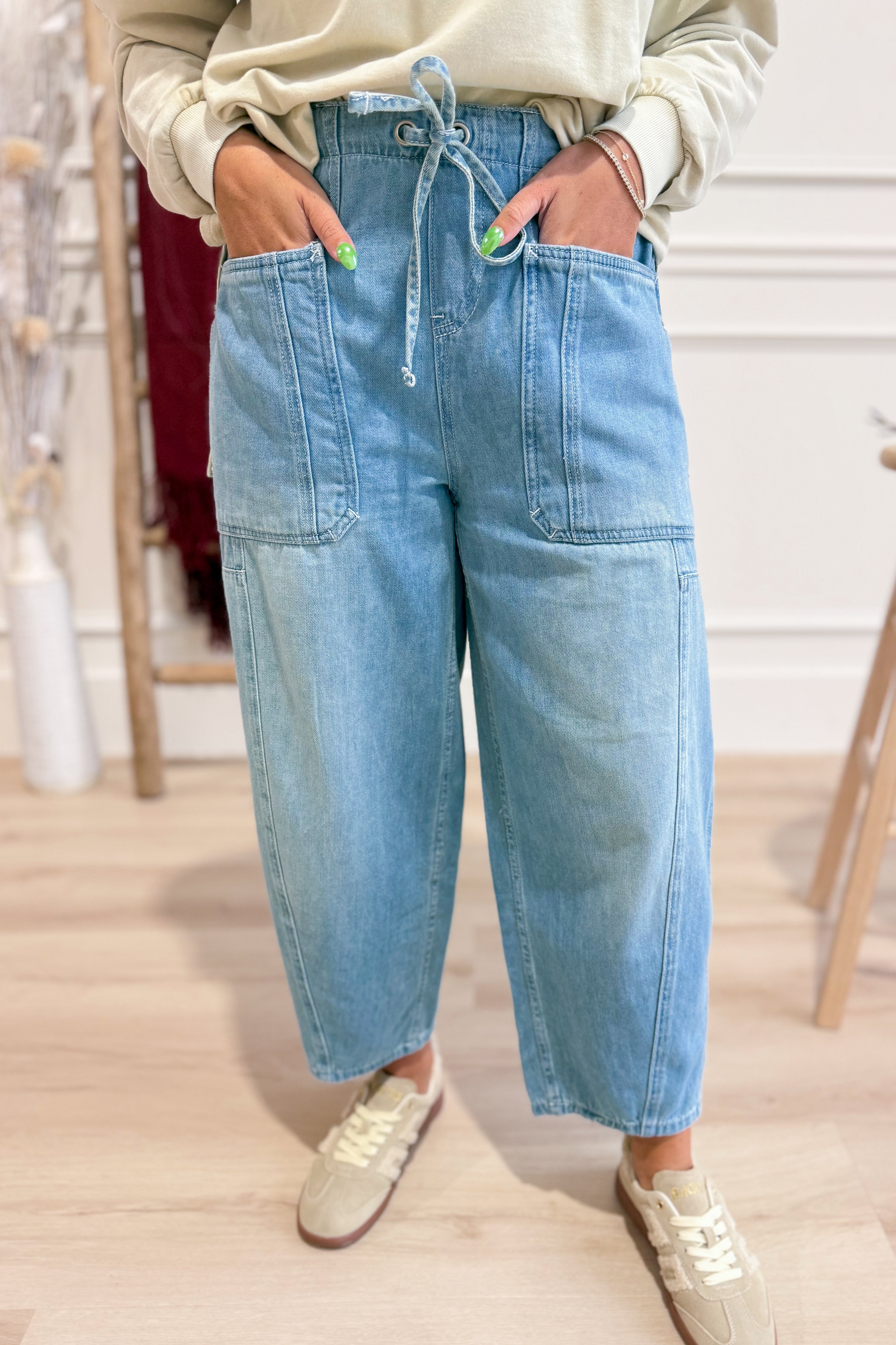 Corrine Denim Washed Barrel Pant - Be You Boutique