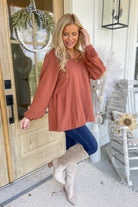 Mary Round Neck Back Tie Flare Balloon Sleeve Blouse [S-3X] - Be You Boutique