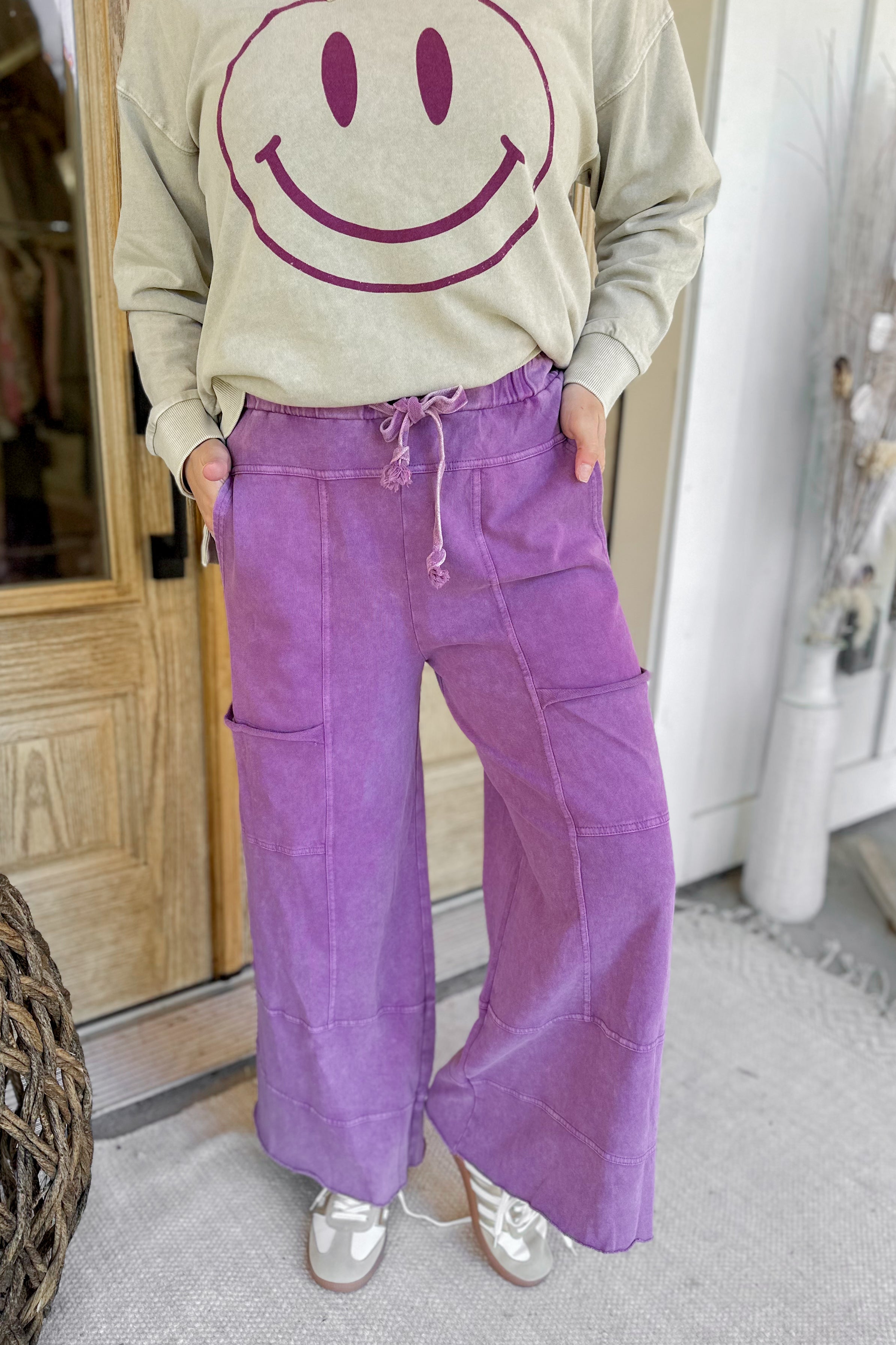 Bradley Mineral Washed Terry Knit Wide Leg Pants - Be You Boutique