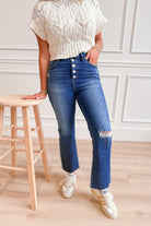 Risen James High Rise Crop Straight Button Down Distressed Denim Jeans [1-3XL] - Be You Boutique