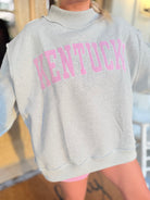 Kentucky Pink Striped Mock Embroidered Sweatshirt from BUCKET LIST 137 Graphic Sweatshirts collection, featuring pink stripes and embroidered details.