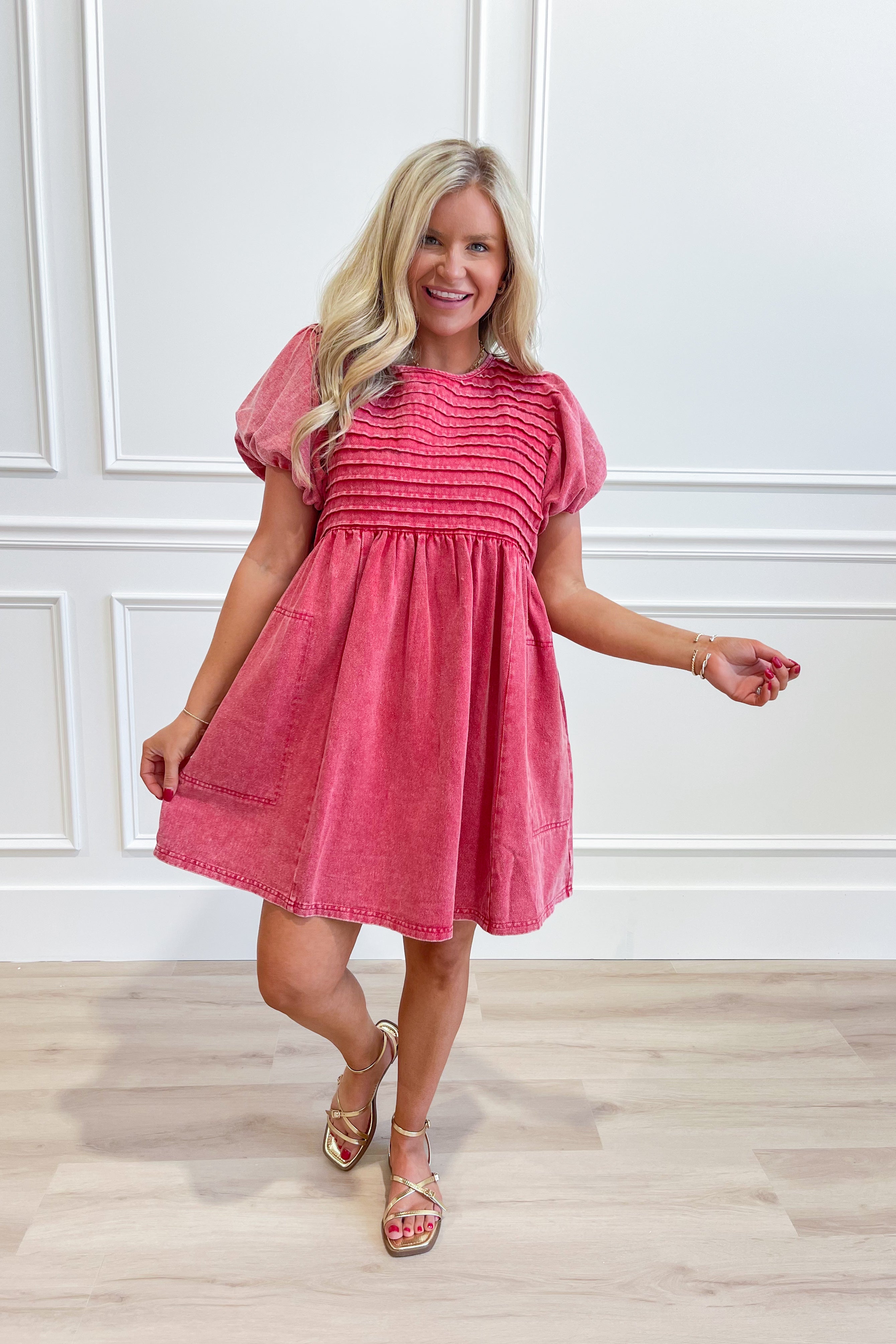 Shea Short Sleeve Pintuck Twill Dress - Be You Boutique