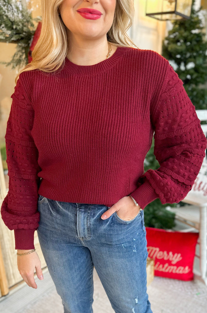 Ruth Textured Ruffle Detail Long Sleeve Sweater - Be You Boutique