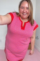 Cynthia Striped V Neck Contrast Dress - Be You Boutique
