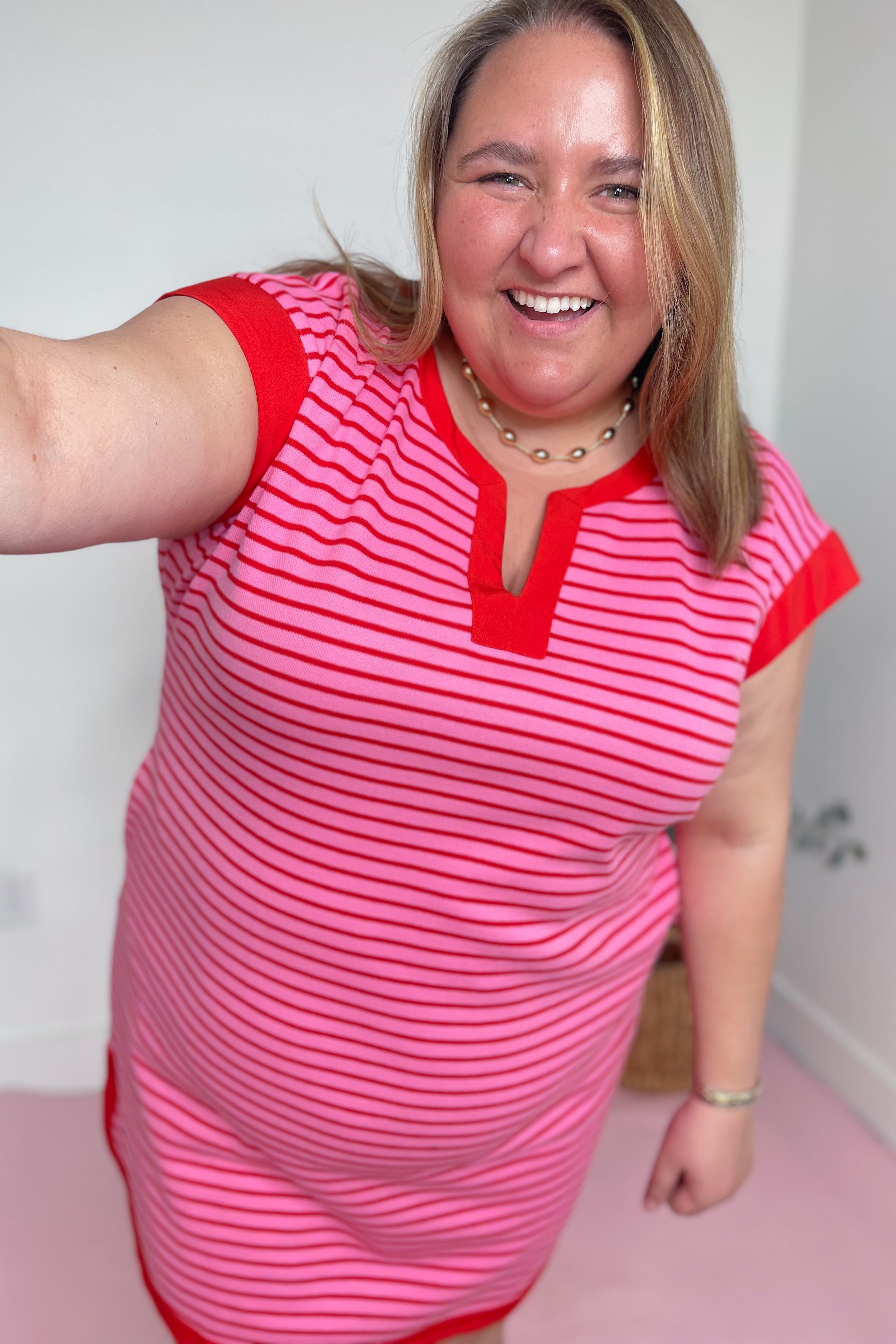 Cynthia Striped V Neck Contrast Dress - Be You Boutique