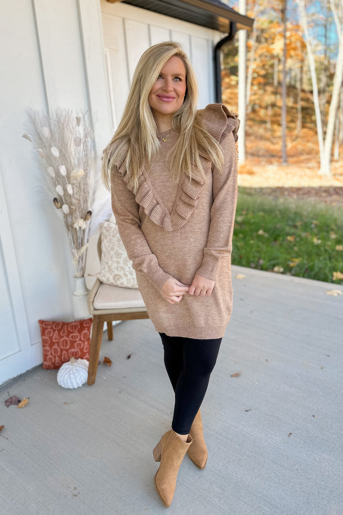Logan Knit Ruffle Tunic Dress - Be You Boutique
