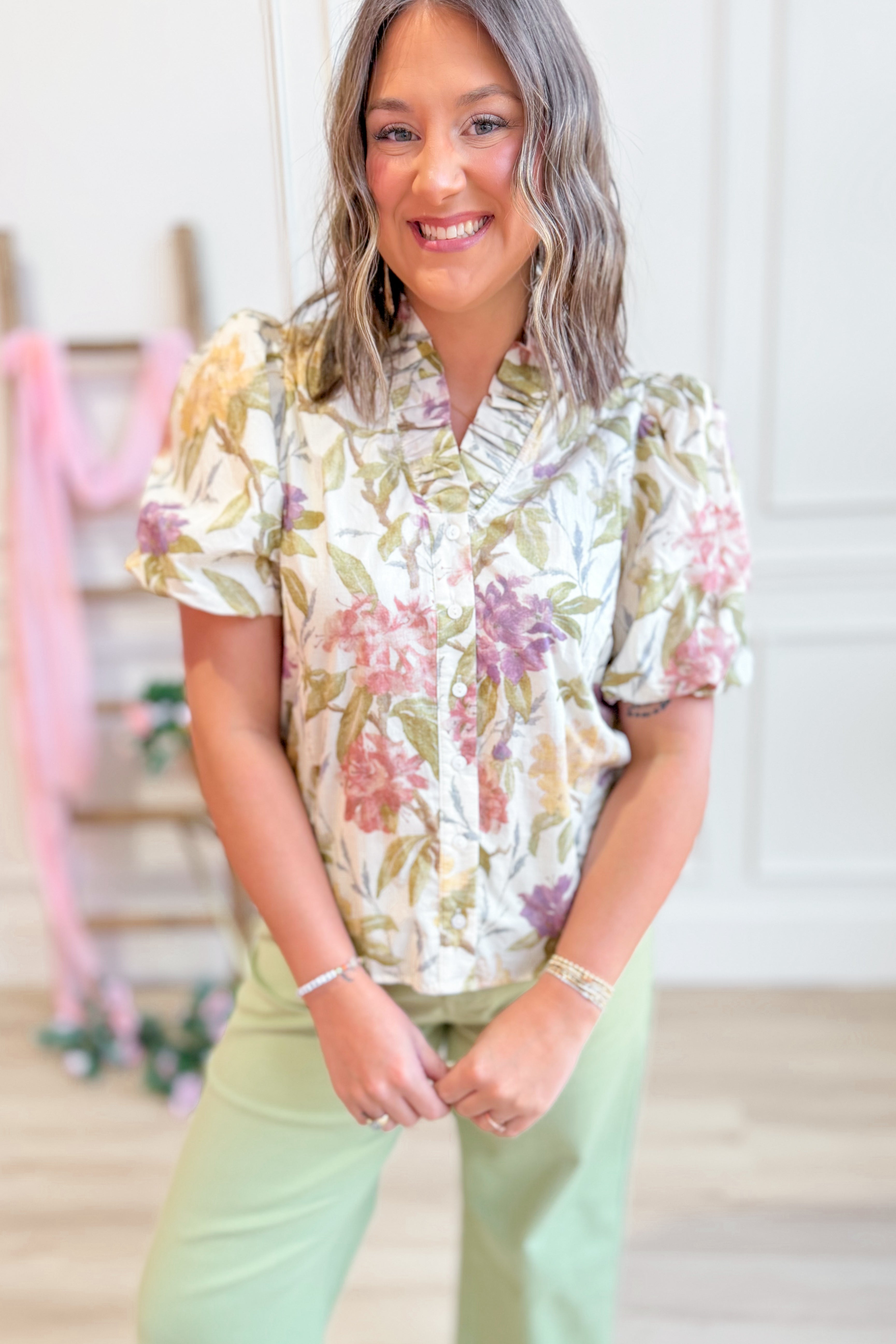 Carol Floral Printed Puff Sleeve Top - Be You Boutique