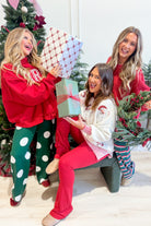 PEACH LOVE Campbell Santa sequins embroidered ribbed sweater in a cozy fall knit style