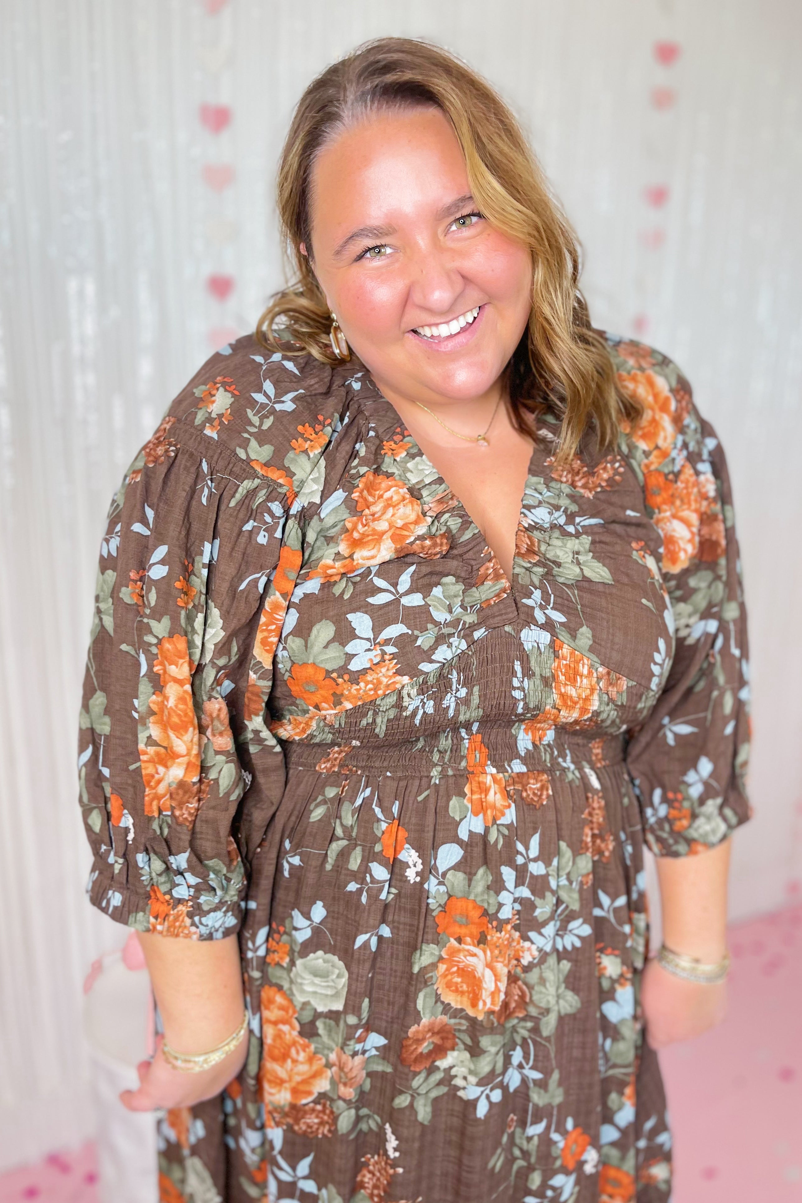 Molly Floral Print 3/4 Sleeve Smocked Waist Maxi Dress - Be You Boutique