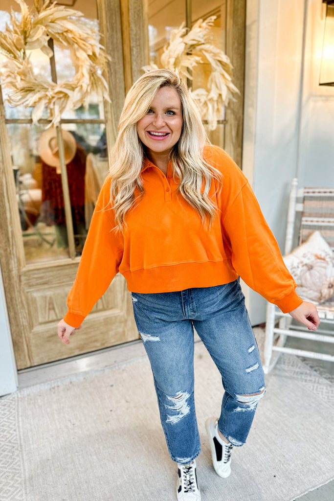 Juan Cropped Long Sleeve Collared Sweatshirt - Be You Boutique