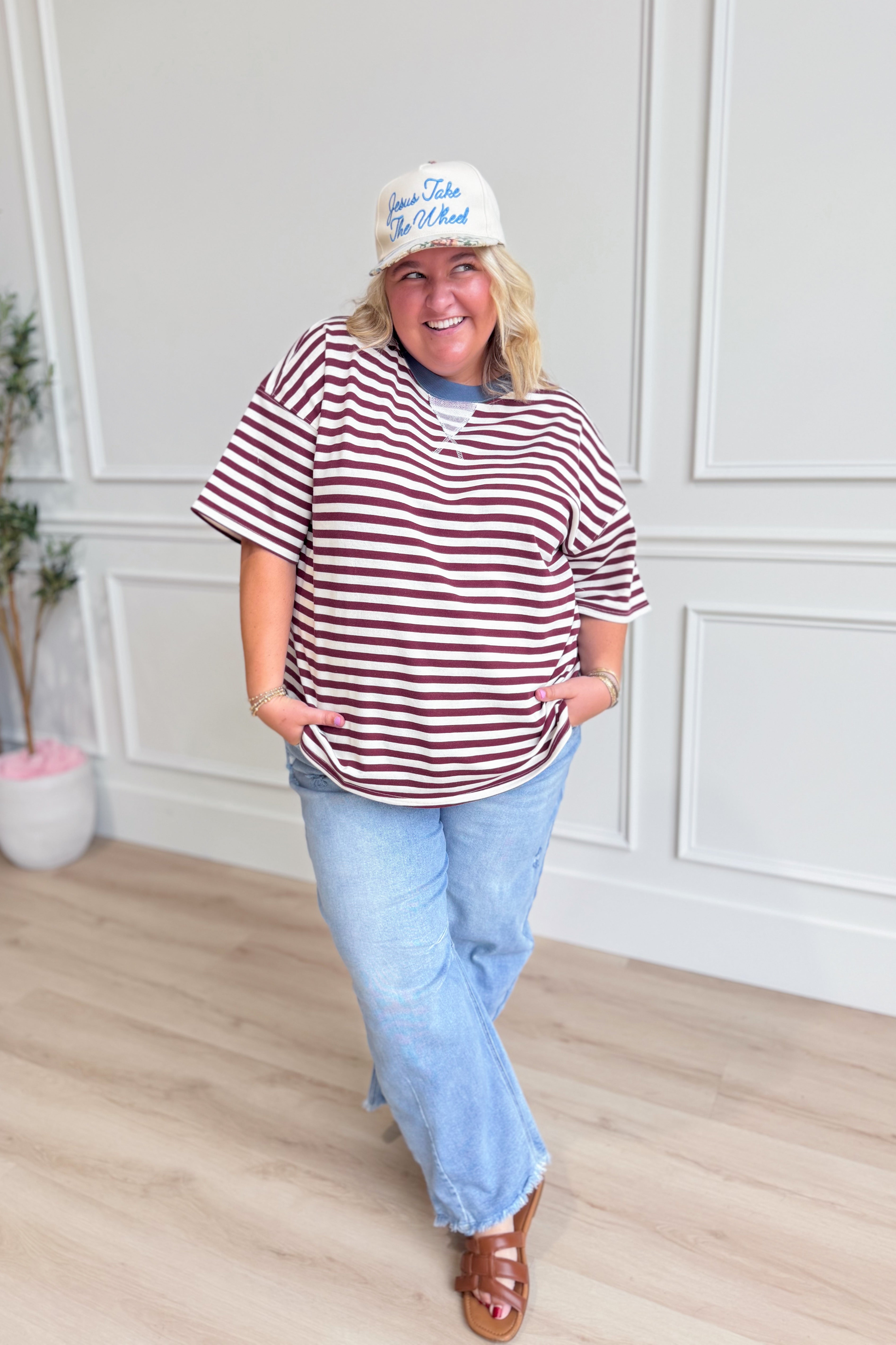 BLU PEPPER Ryan Burgundy Color Block Casual Top, 105 tops, featuring a stylish color block design and comfortable fit.