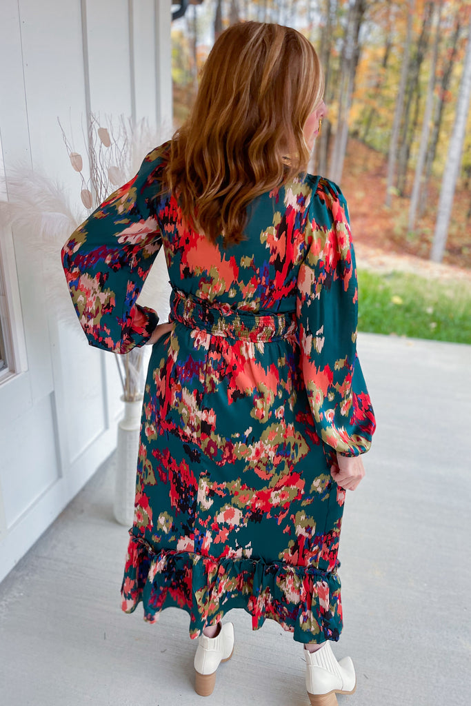 Jeri Abstract Print Long Sleeve Midi Dress - Be You Boutique