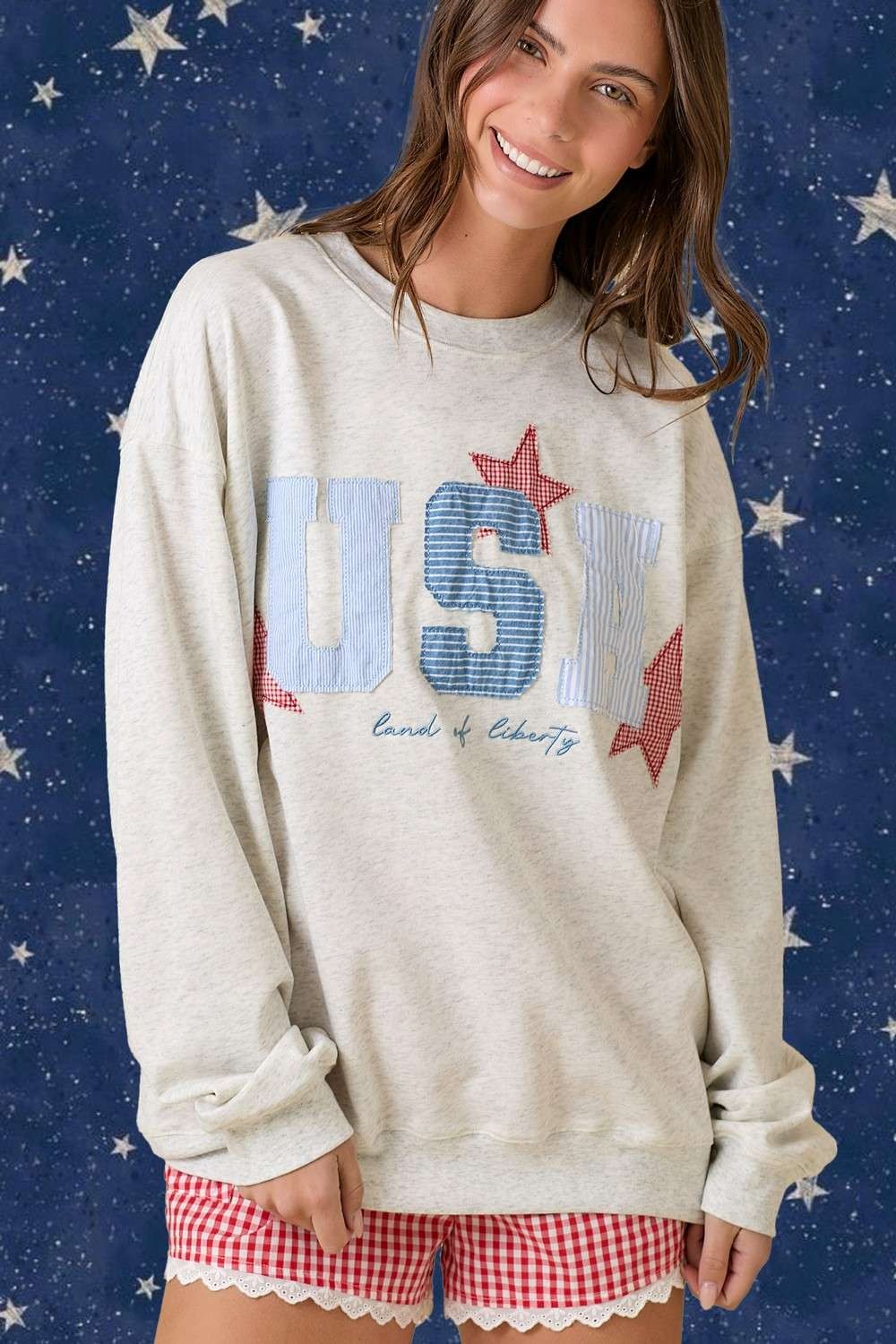 Quincy USA Patched Crewneck Sweatshirt - Be You Boutique