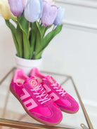 Two-tone pink BACK 70 Ghost Sneakers, 205 style, featuring stylish design and lace-up front, displayed on a plain background.