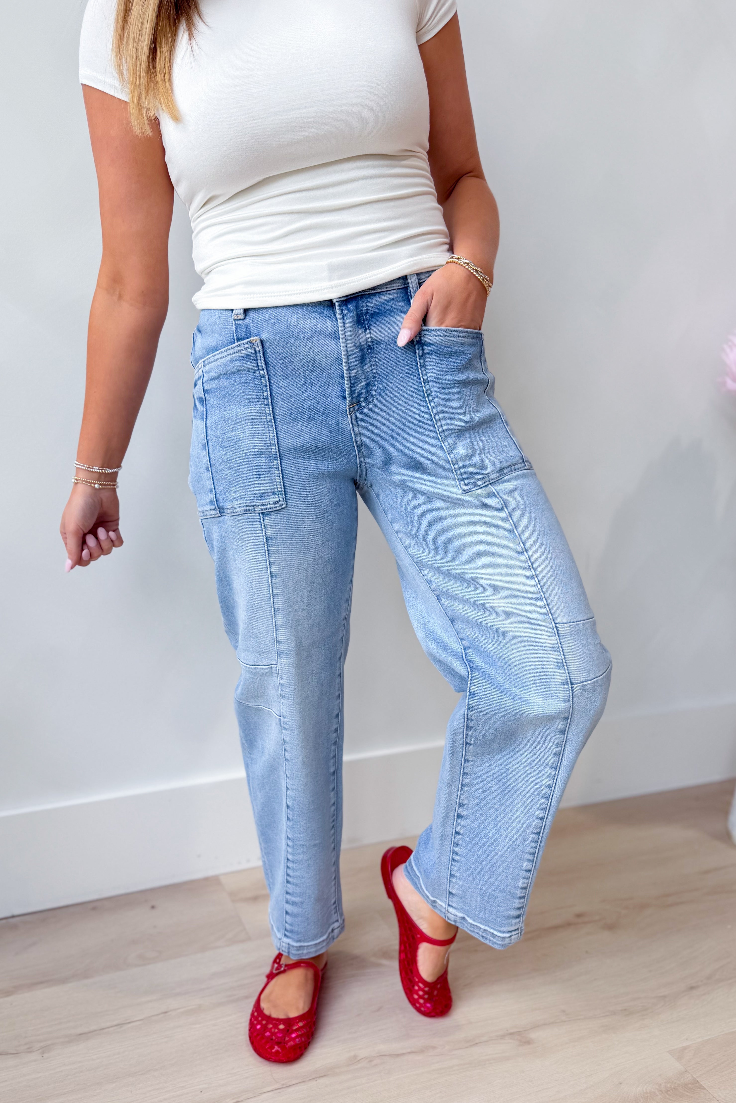 Risen Fredrick slouchy ankle boyfriend jeans in 146 core style, shown in light wash denim with relaxed fit and distressed details.
