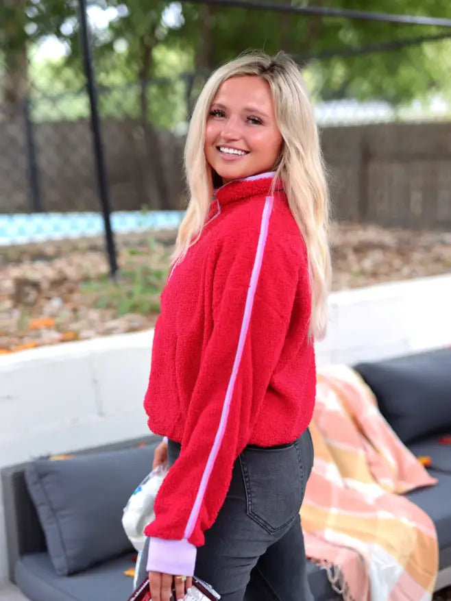 Pre-Order Cherry Quarter Zip Sherpa Pullover *waiting* - Be You Boutique