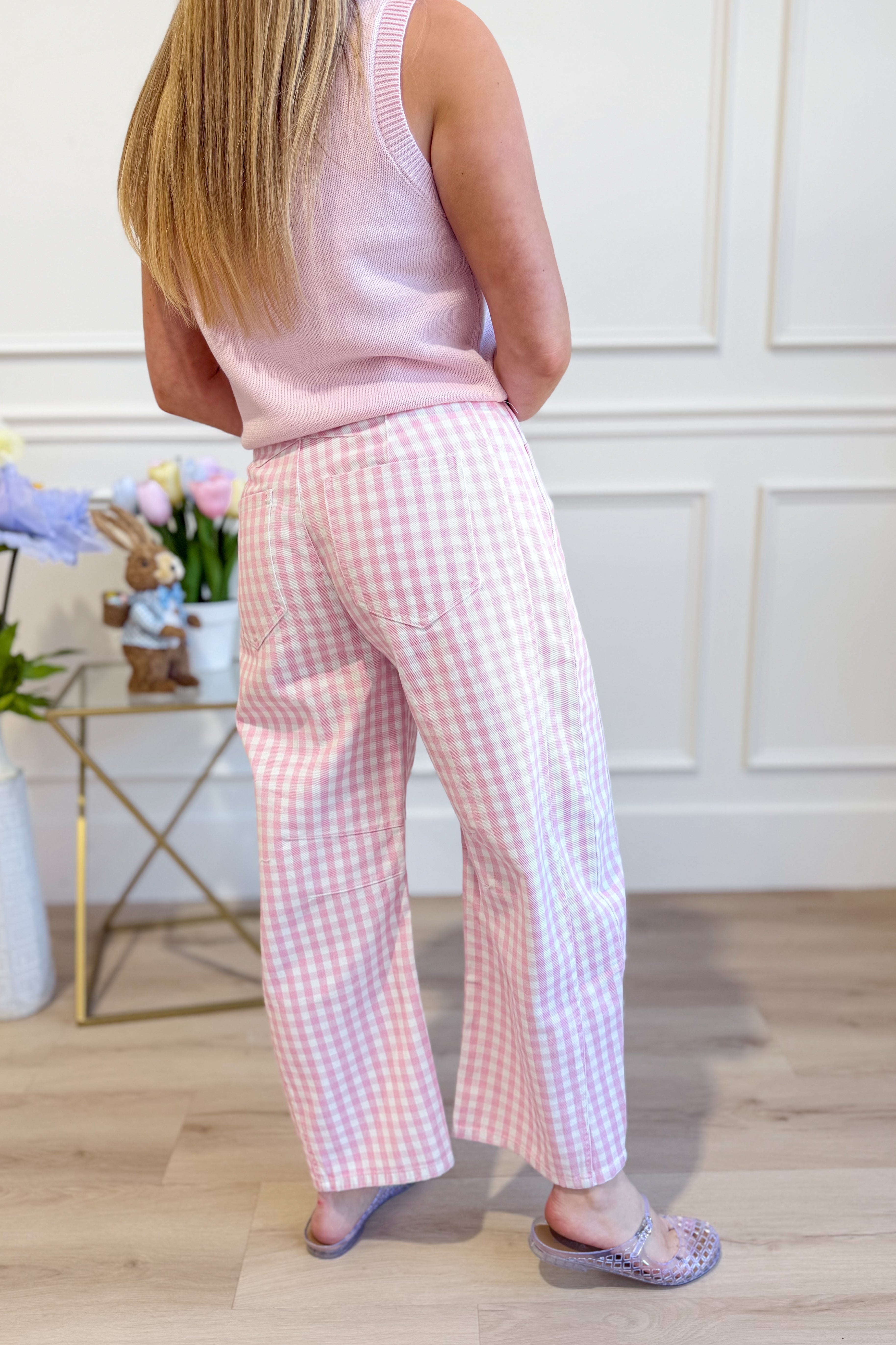 Ruth Washed Gingham Barrel Pant - Be You Boutique