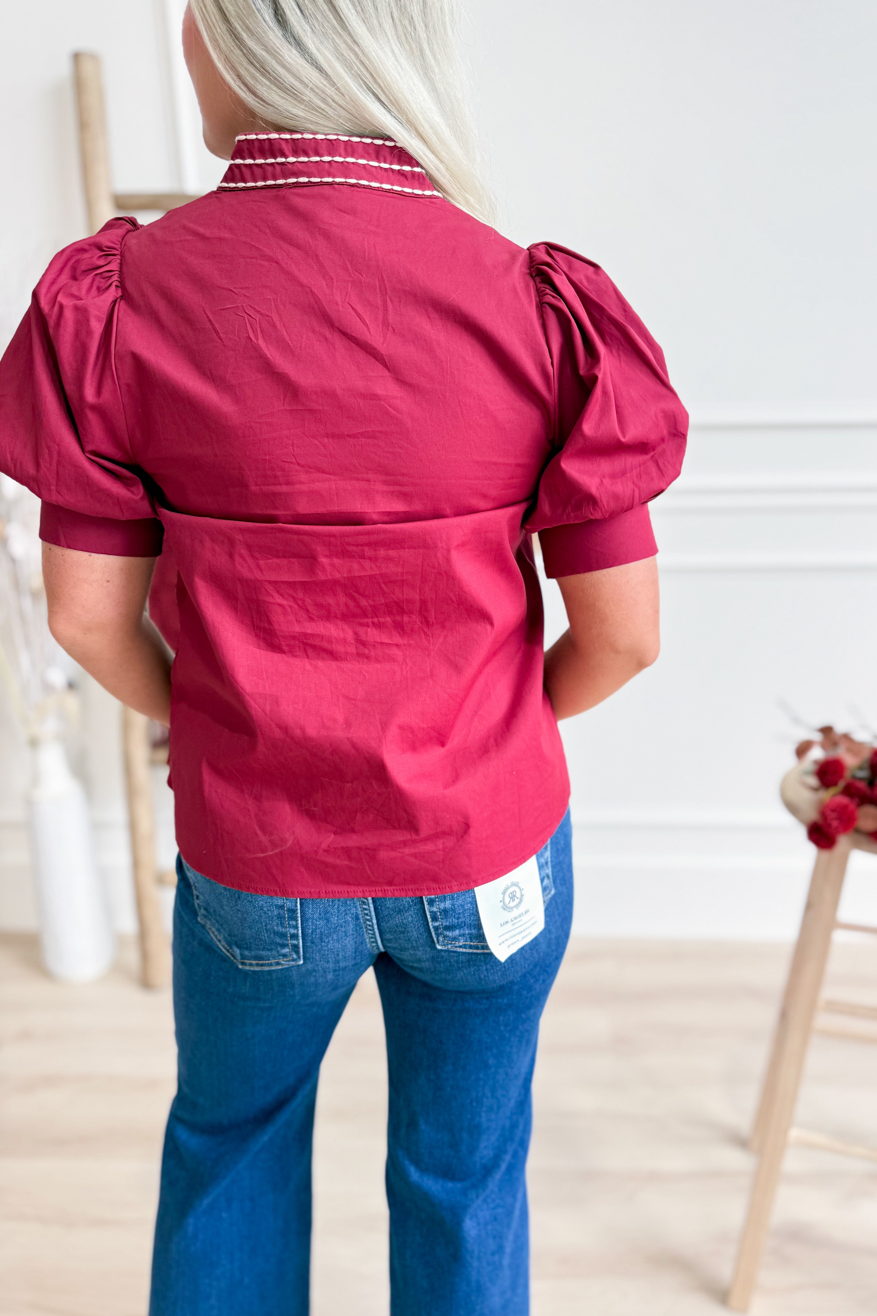 Savannah Puff Sleeve Embroidered Top - Be You Boutique