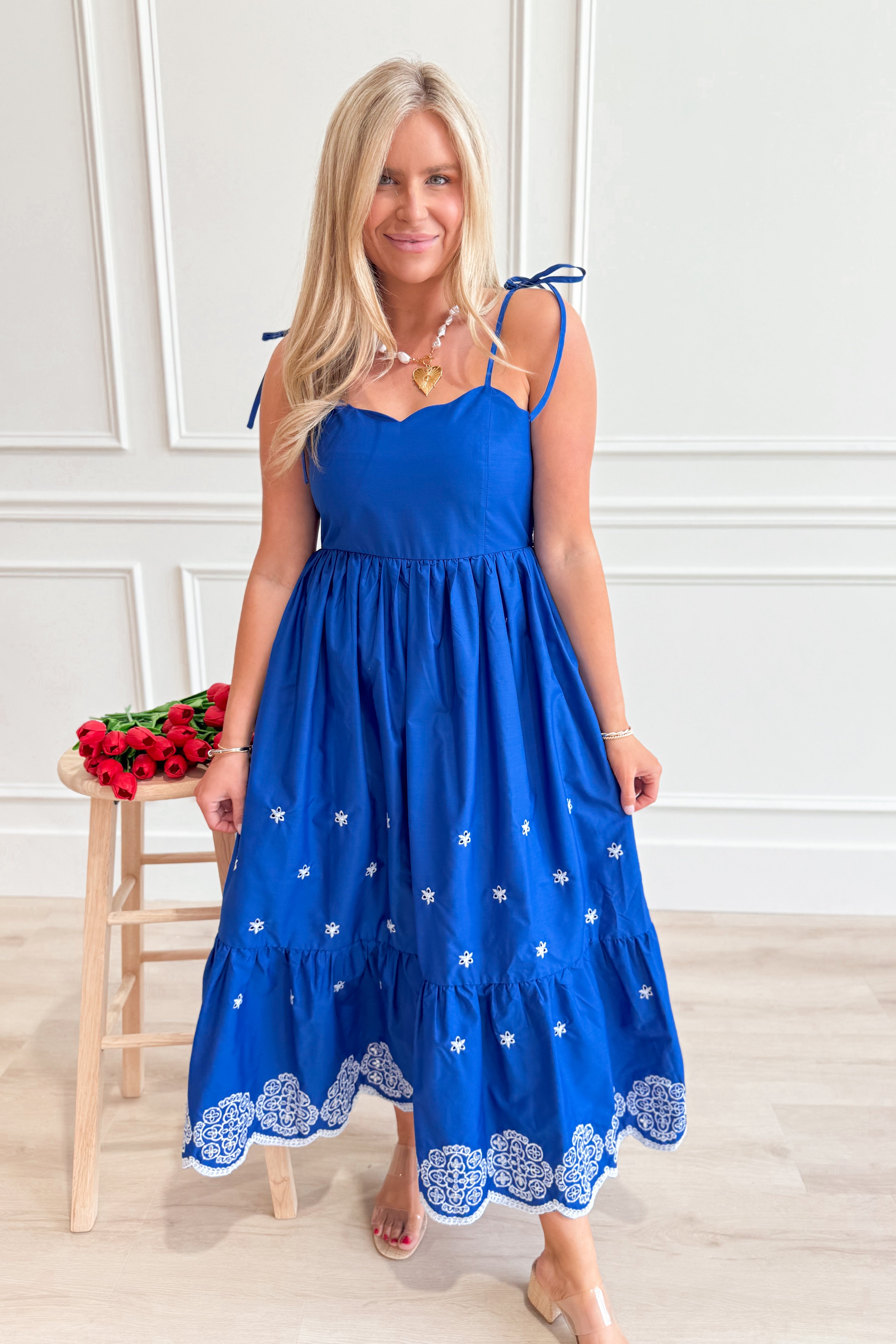 Alaina Embroidered Hem Midi Dress - Be You Boutique