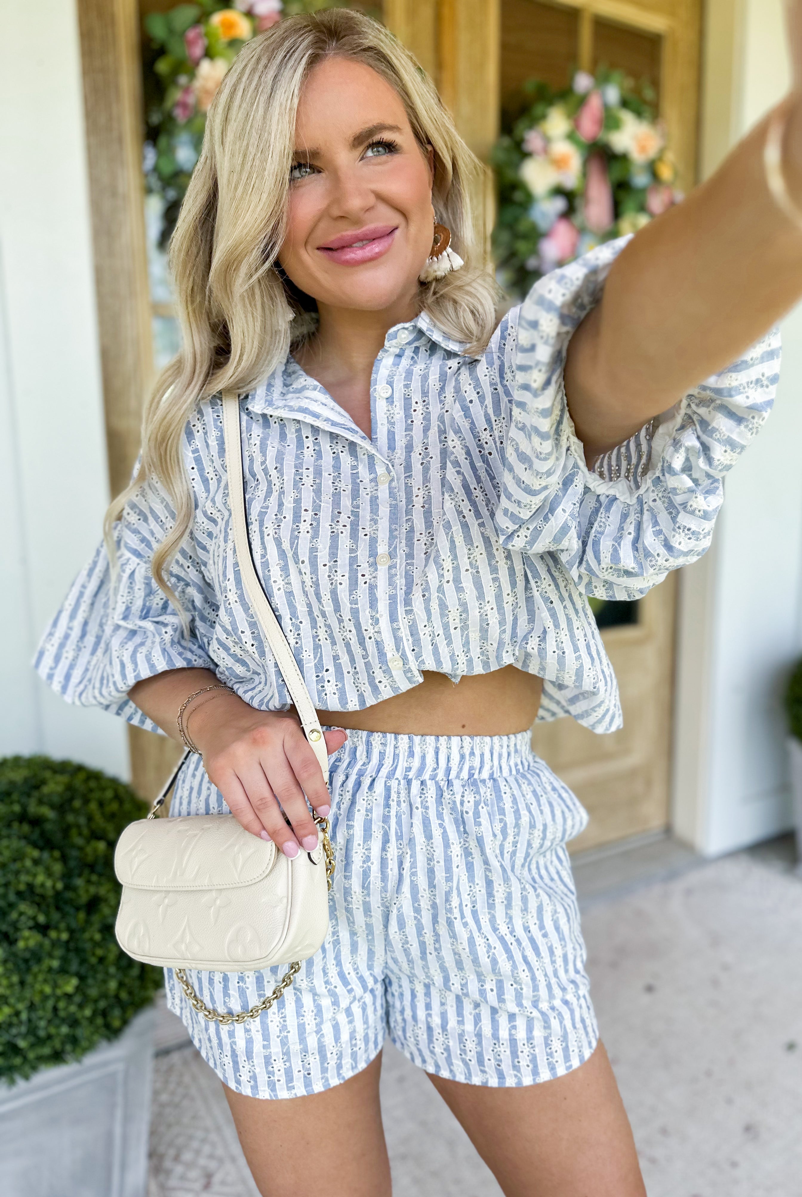Tammy Blue Eyelet Stripe Top and Short Set - Be You Boutique