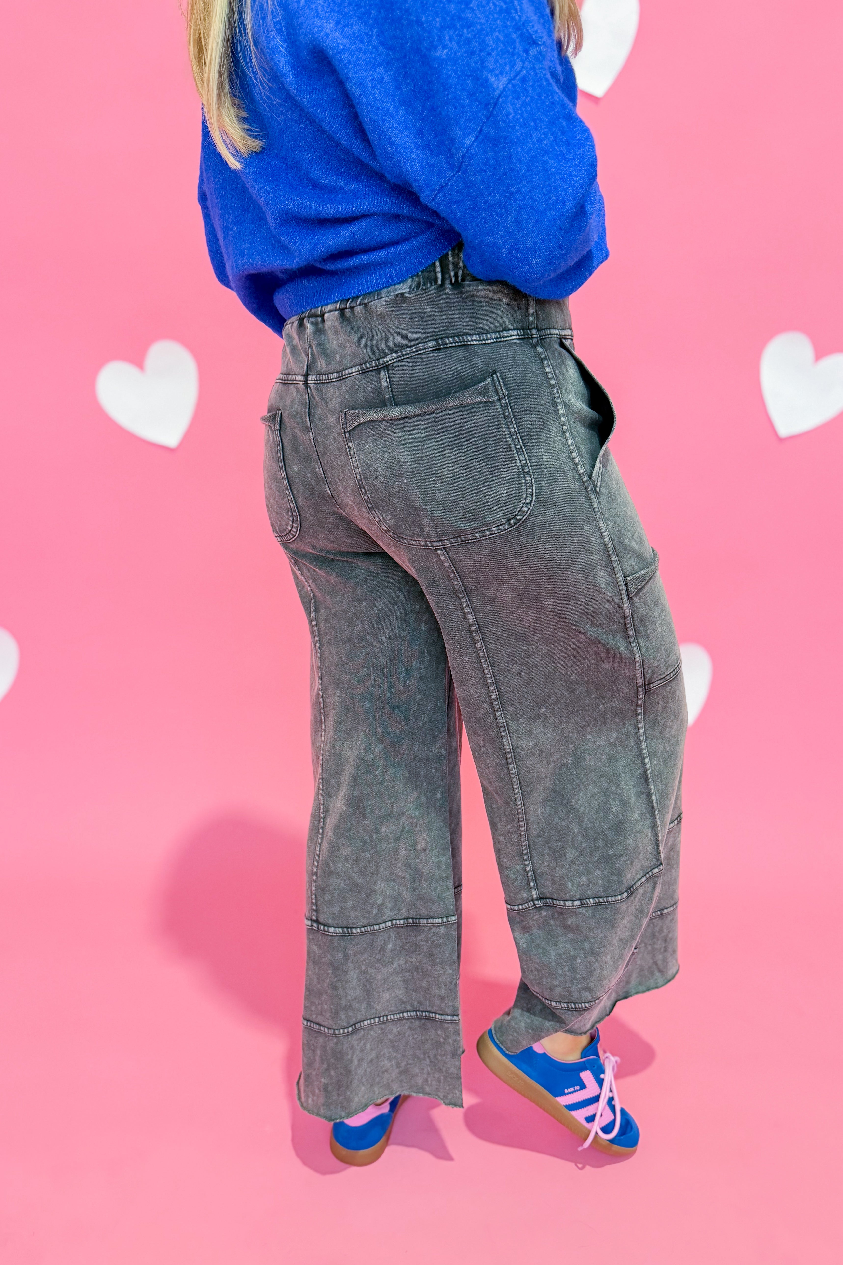 Bradley Mineral Washed Terry Knit Wide Leg Pants - Be You Boutique