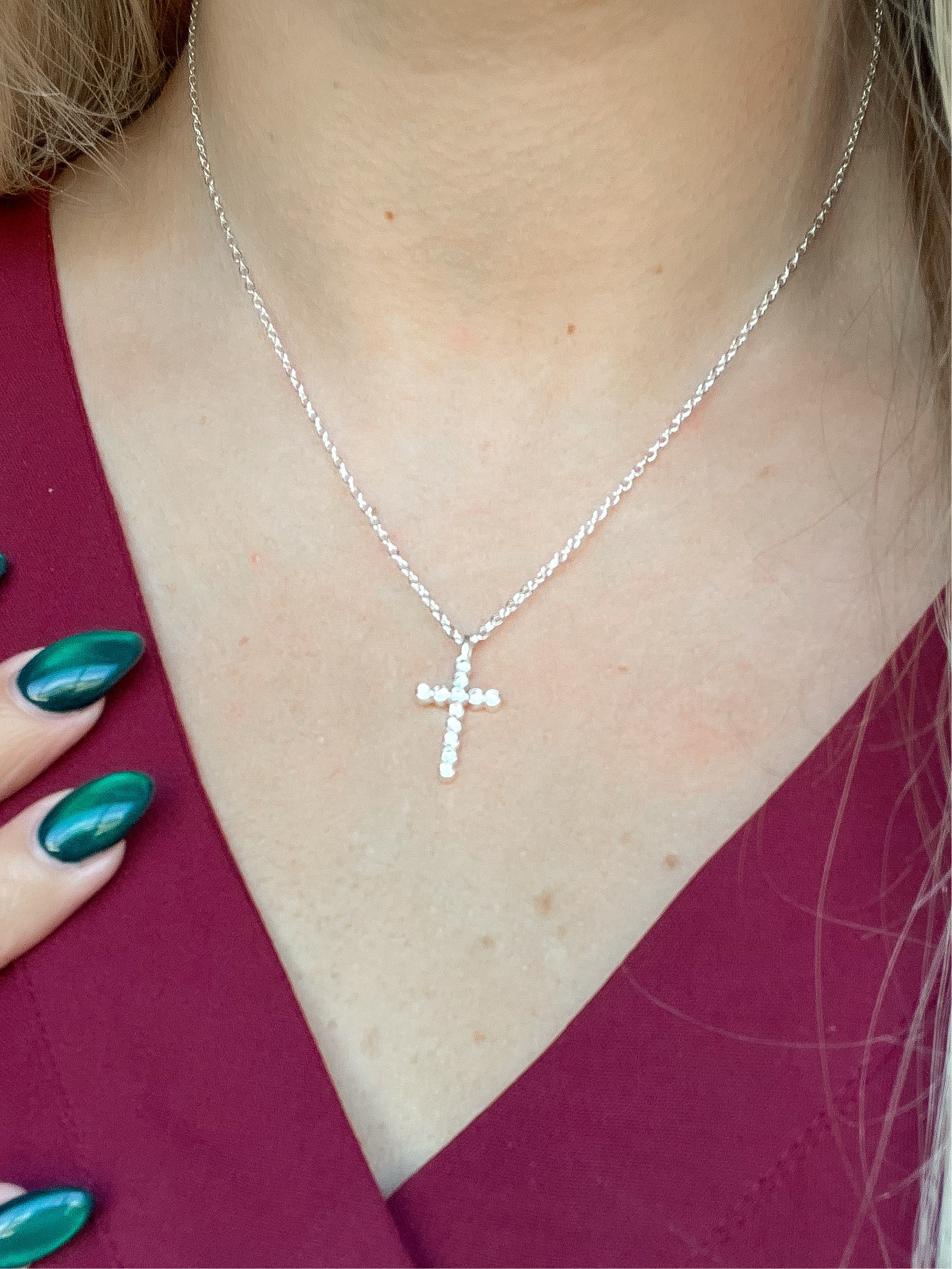 Claudia Silver Rhinestone Accent Cross Necklace - Be You Boutique