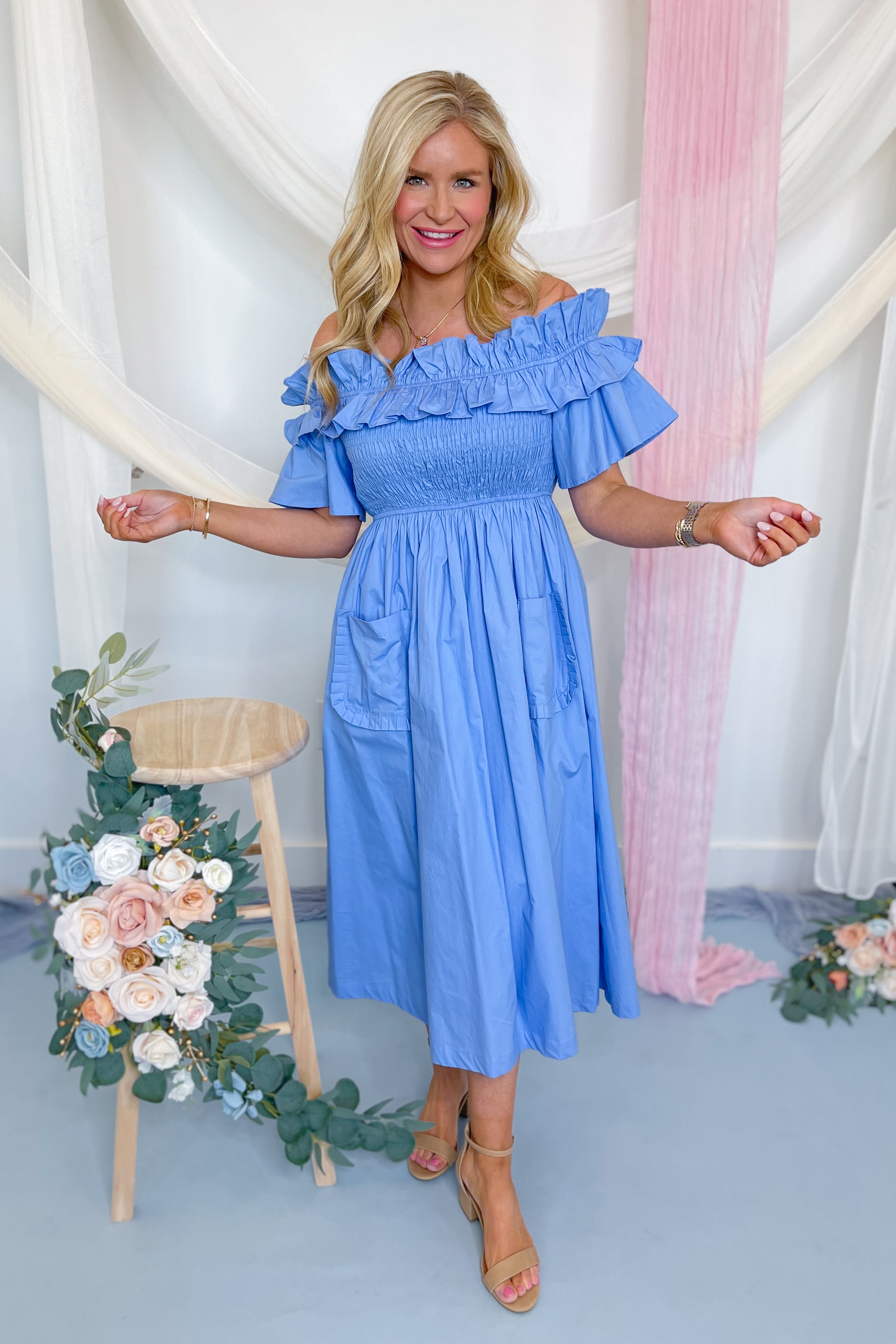 Hannah St Poplin Off The Shoulder Dress - Be You Boutique