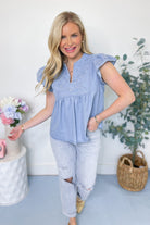 Margaret Split Neck Flutter Sleeve Top - Be You Boutique