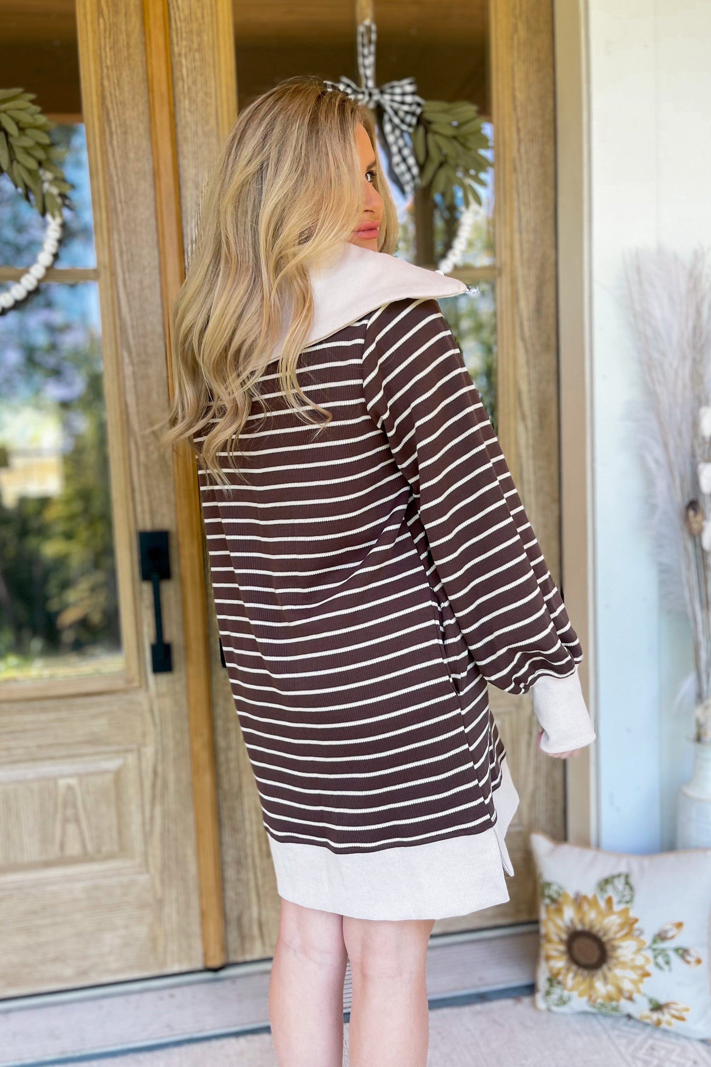 Kelly Stripe Zip Up Long Sleeve Dress - Be You Boutique