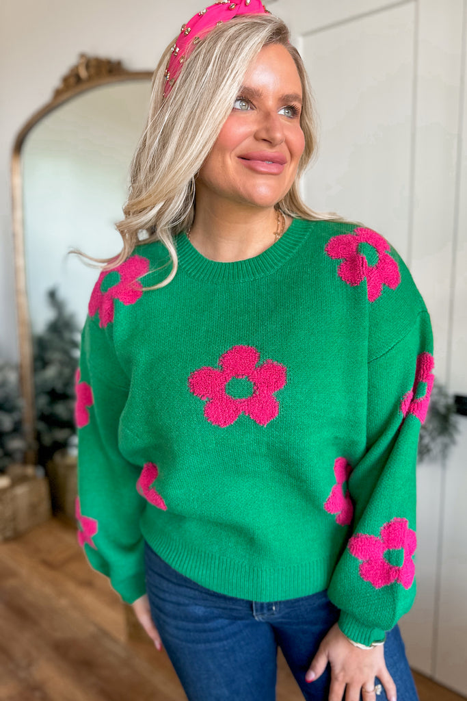 Adam Flower Embroidery Long Sleeve Sweater - Be You Boutique