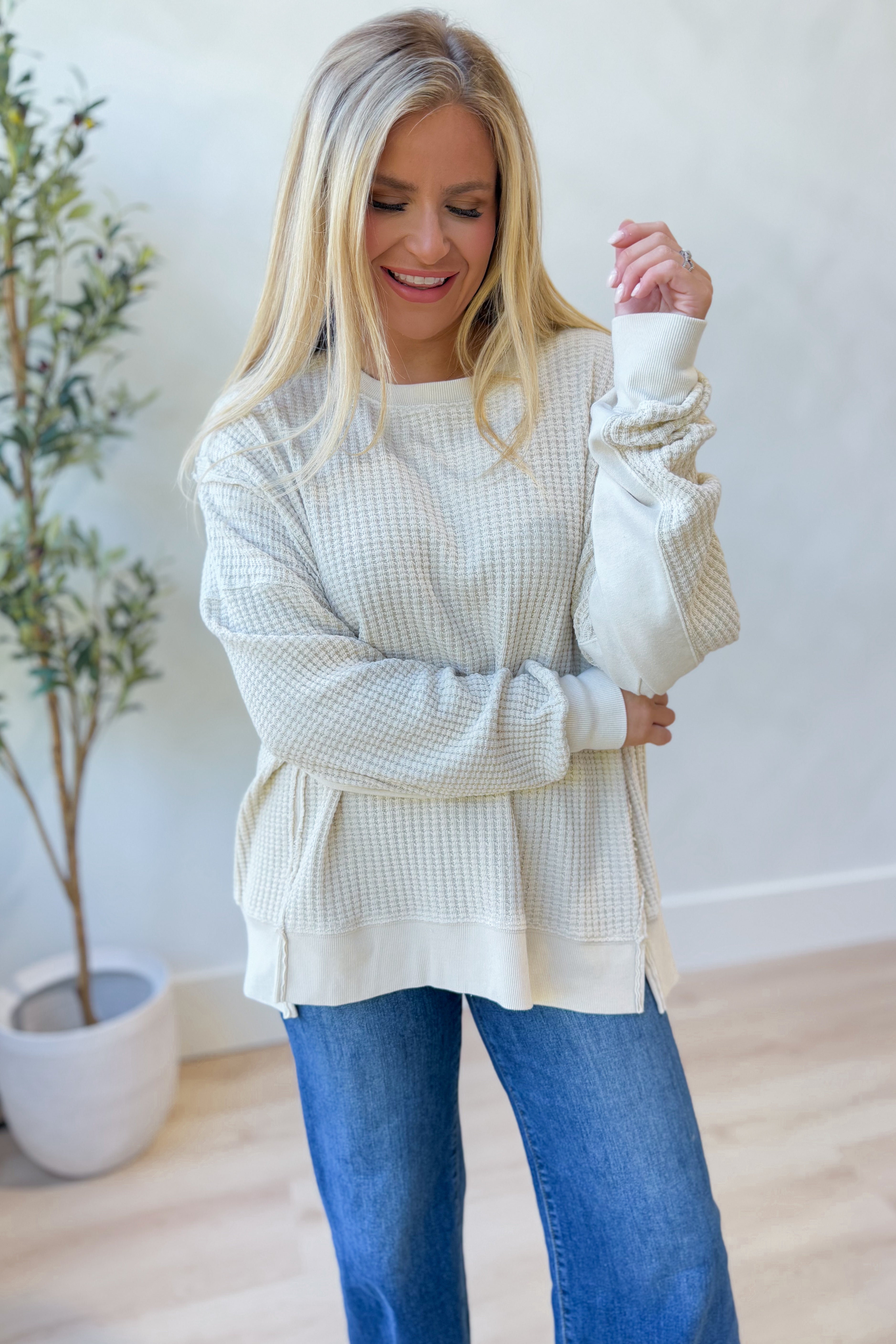 Brooke Mineral Washed Thermal Pullover - Be You Boutique