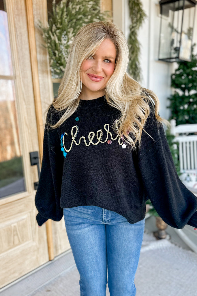 Cheers Beaded Sequin Long Sleeve Sweater Top - Be You Boutique