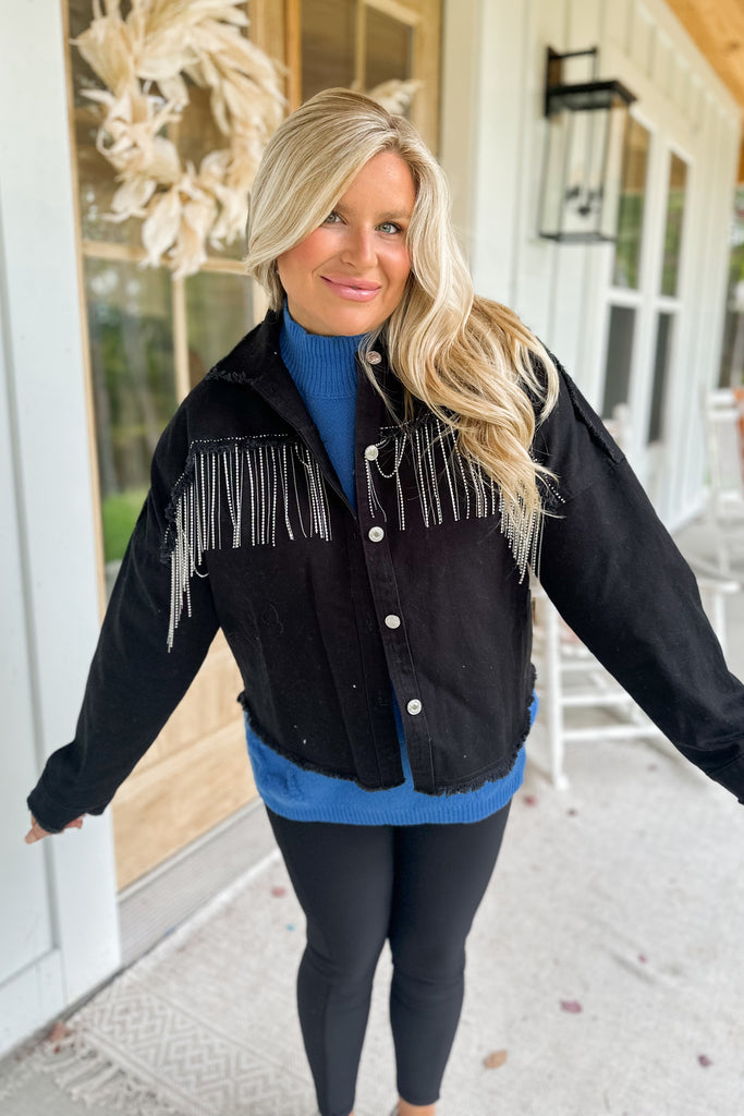 Tanya Tasseled Black Denim Jacket - Be You Boutique