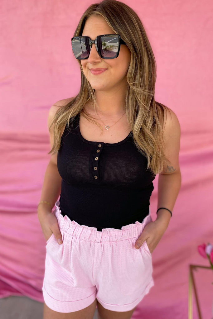Brent Elastic Waist Waffle Knit Cuffed Shorts - Be You Boutique