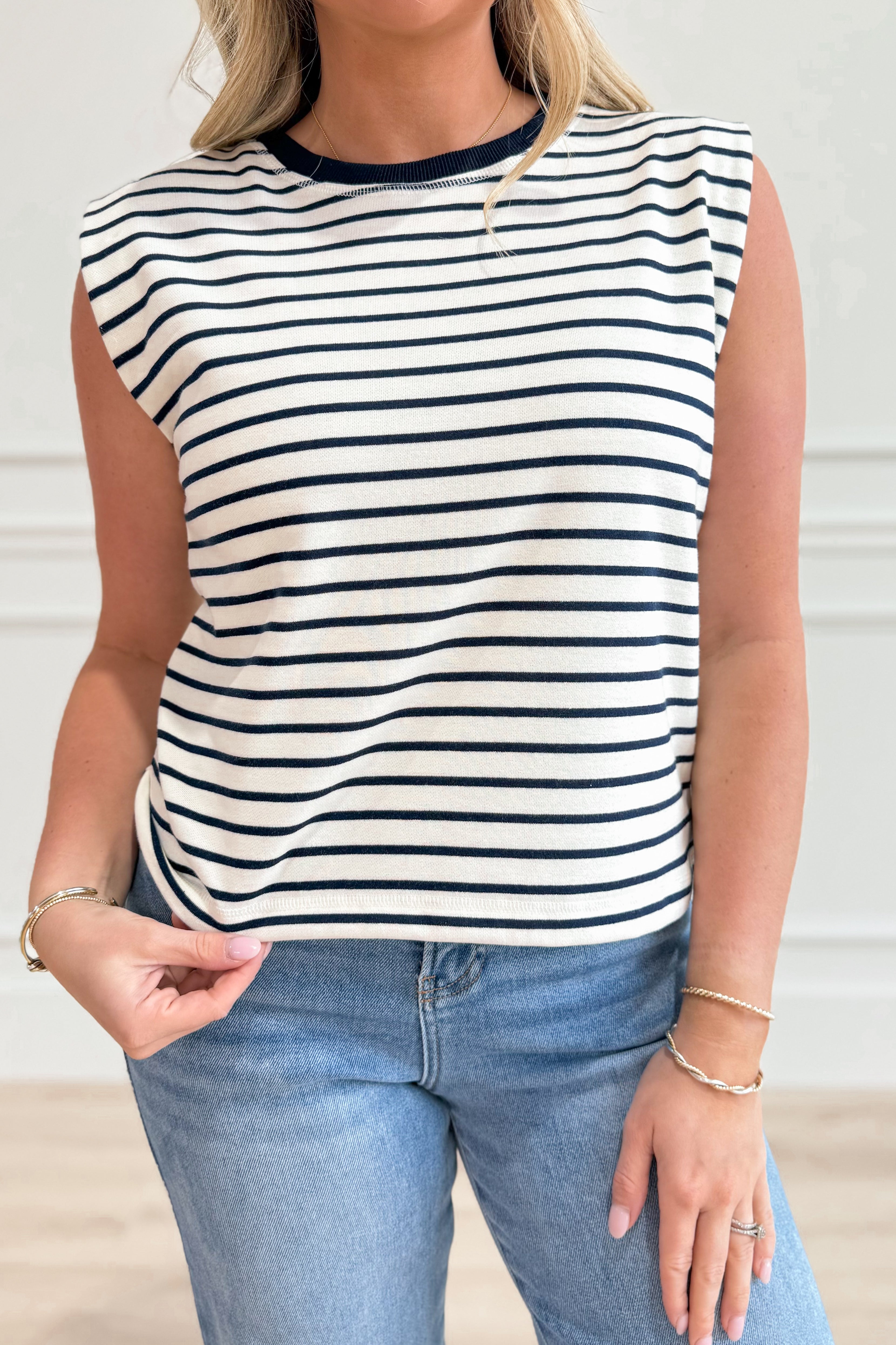 Navy Striped Sleeveless Top - Be You Boutique