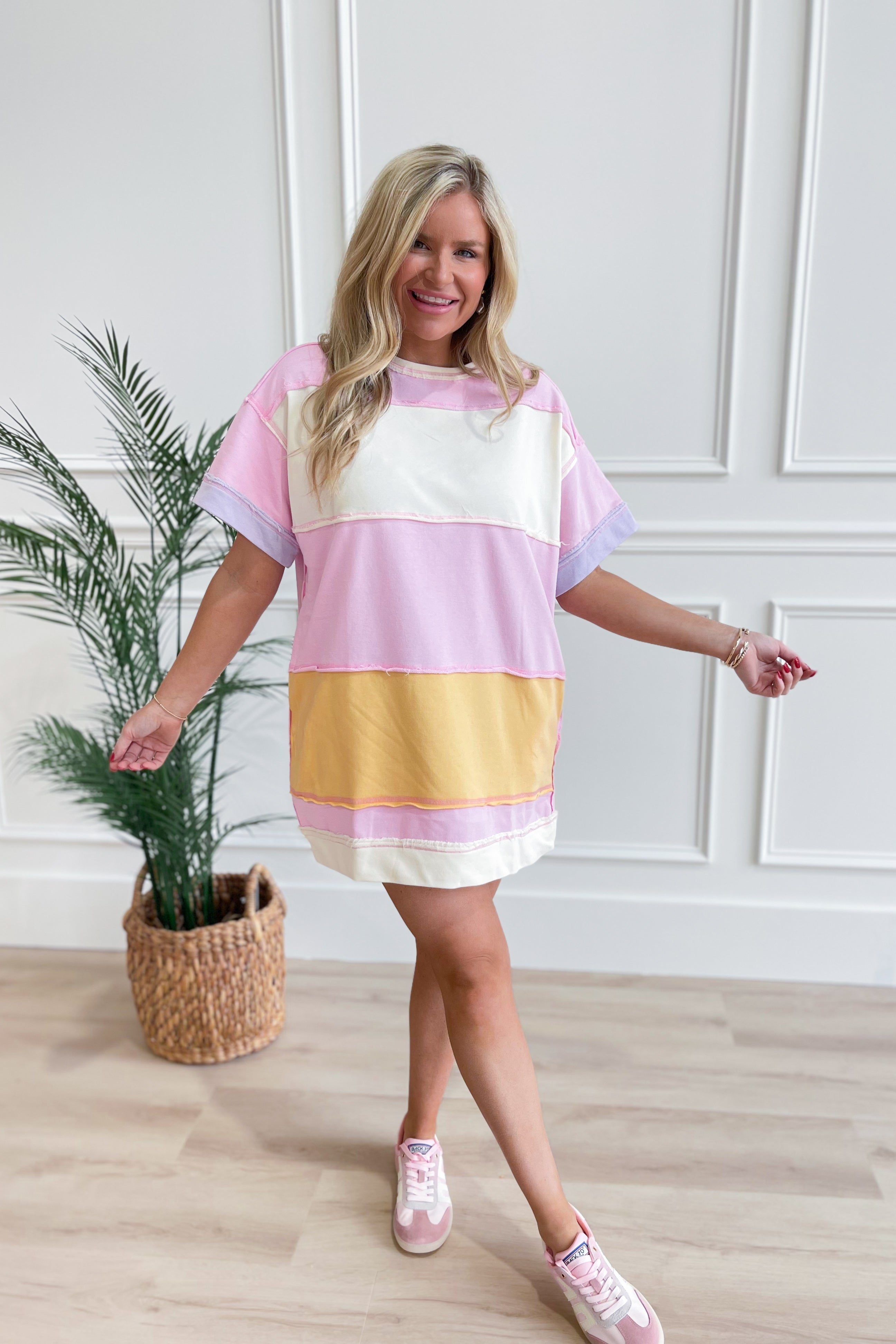 Sonya Striped Oversized Sweatshirt Dress - Be You Boutique