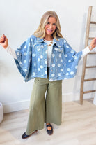 TWENTIFOURTH Otis Polka Dot Cape Button Down Jacket, stylish 140 outerwear with polka dot pattern and button details.