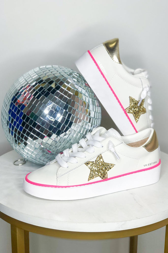 Vintage Havana Highlight Neon Pink Outlined Gold Accent Sneakers - Be You Boutique