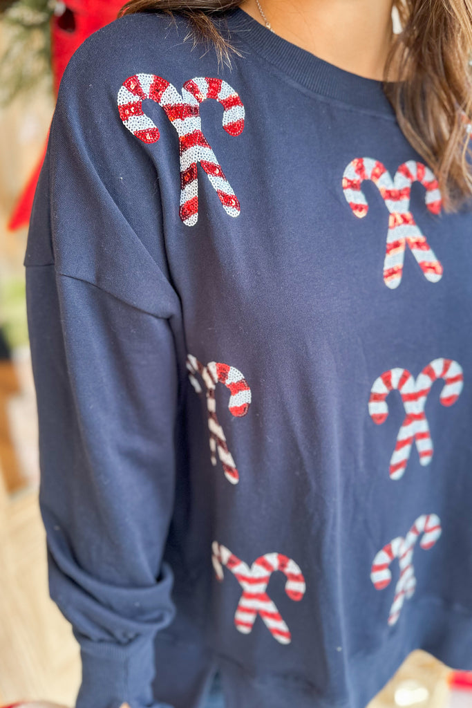 Candy Cane French Terry Lose Fit Sweatshirt Top - Be You Boutique