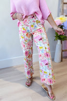 ENTRO Nick Botanical Floral Printed Pant, 156 Pants with vibrant floral pattern and comfortable fit, shown in the image.