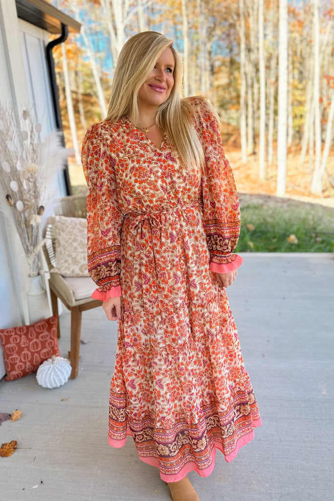 Mikey Print Lurex Chiffon Tie Waist Maxi Dress - Be You Boutique