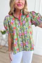 JODIFL Gretta contrasted accent button-down top, a stylish dressy top with contrasting details and a classic collar.
