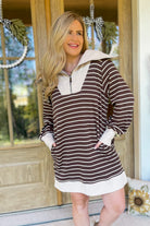 Kelly Stripe Zip Up Long Sleeve Dress - Be You Boutique
