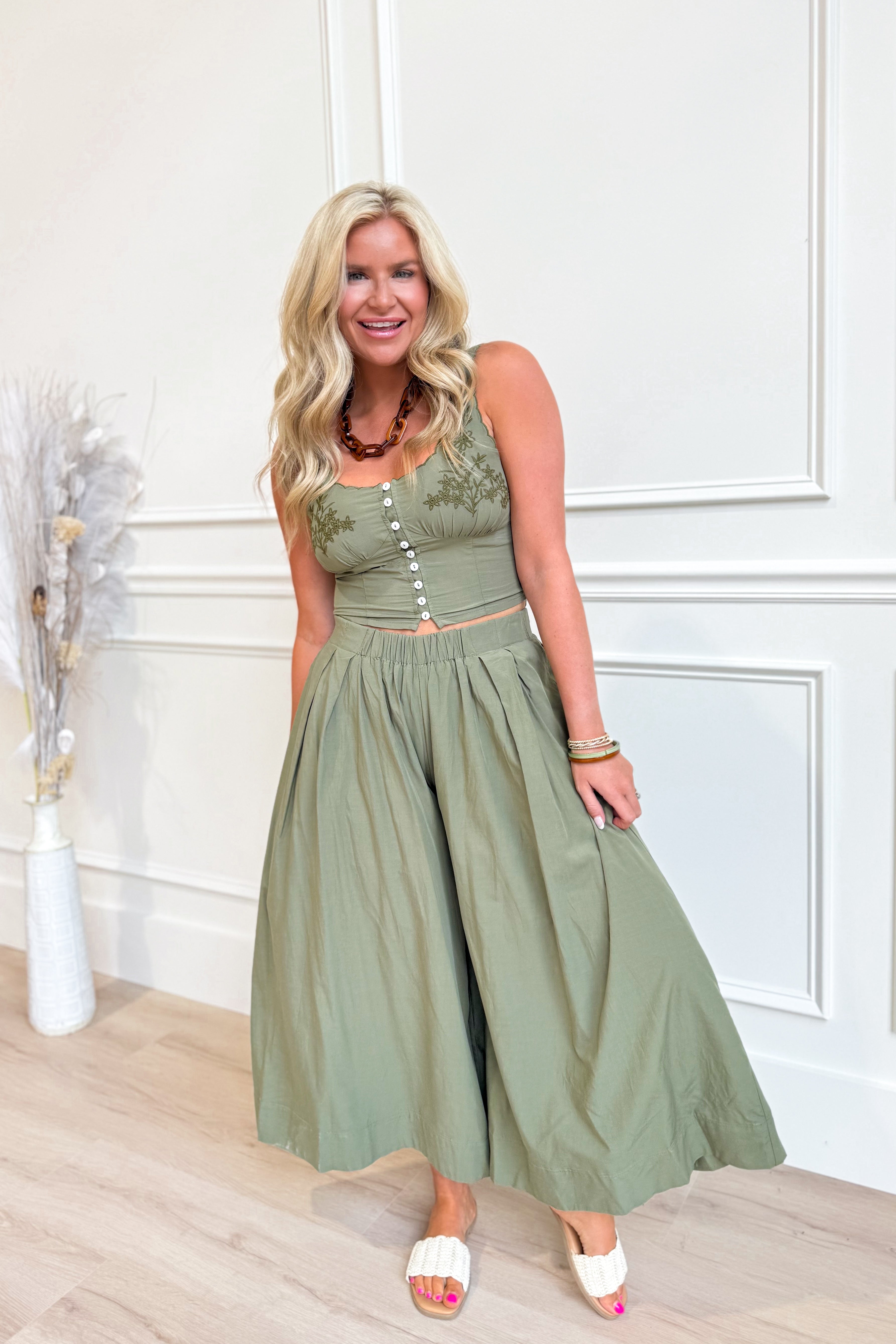 Whitney Embroidered Midi Pant Set - Be You Boutique