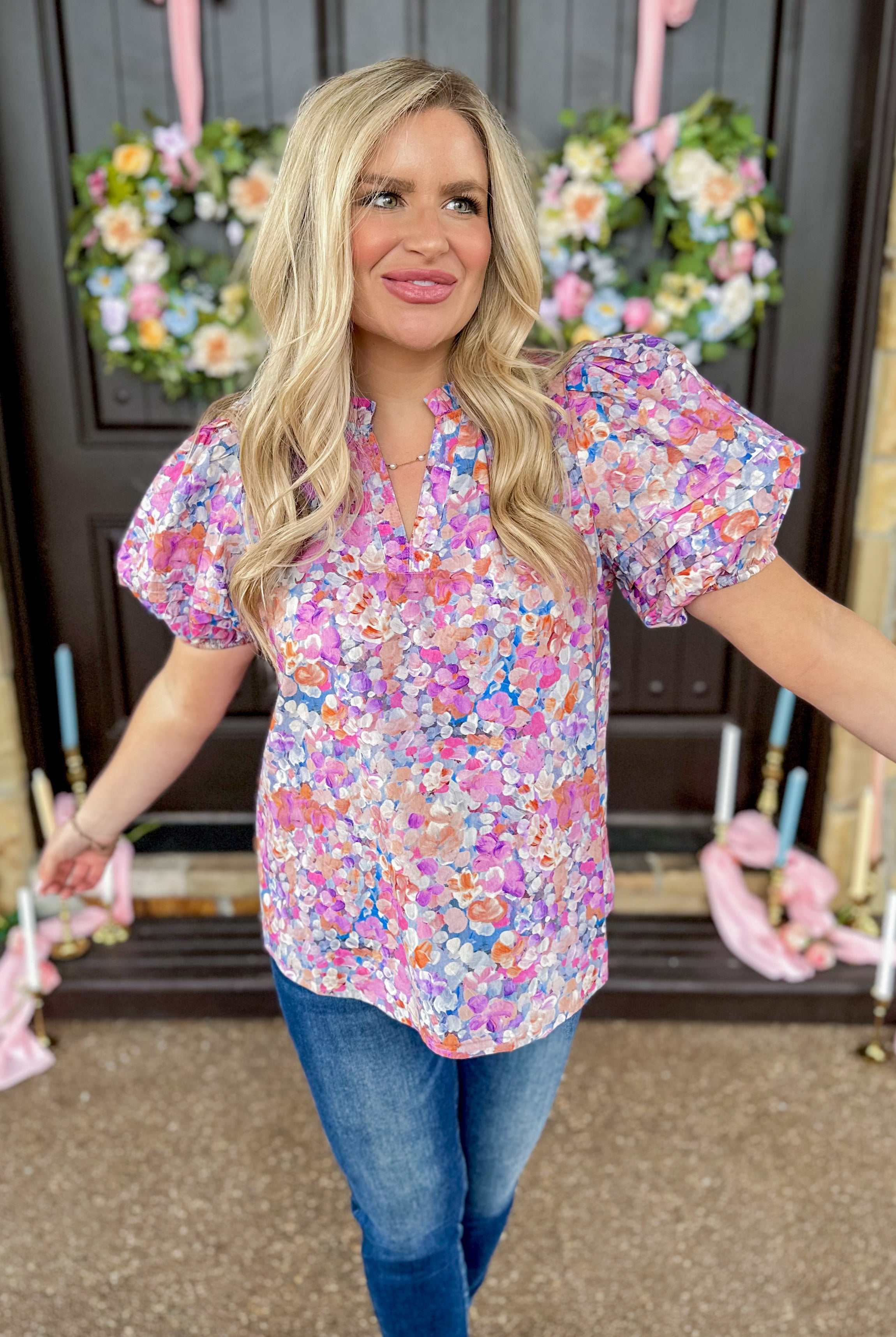 Cassandra Floral Print Short Sleeve Top - Be You Boutique