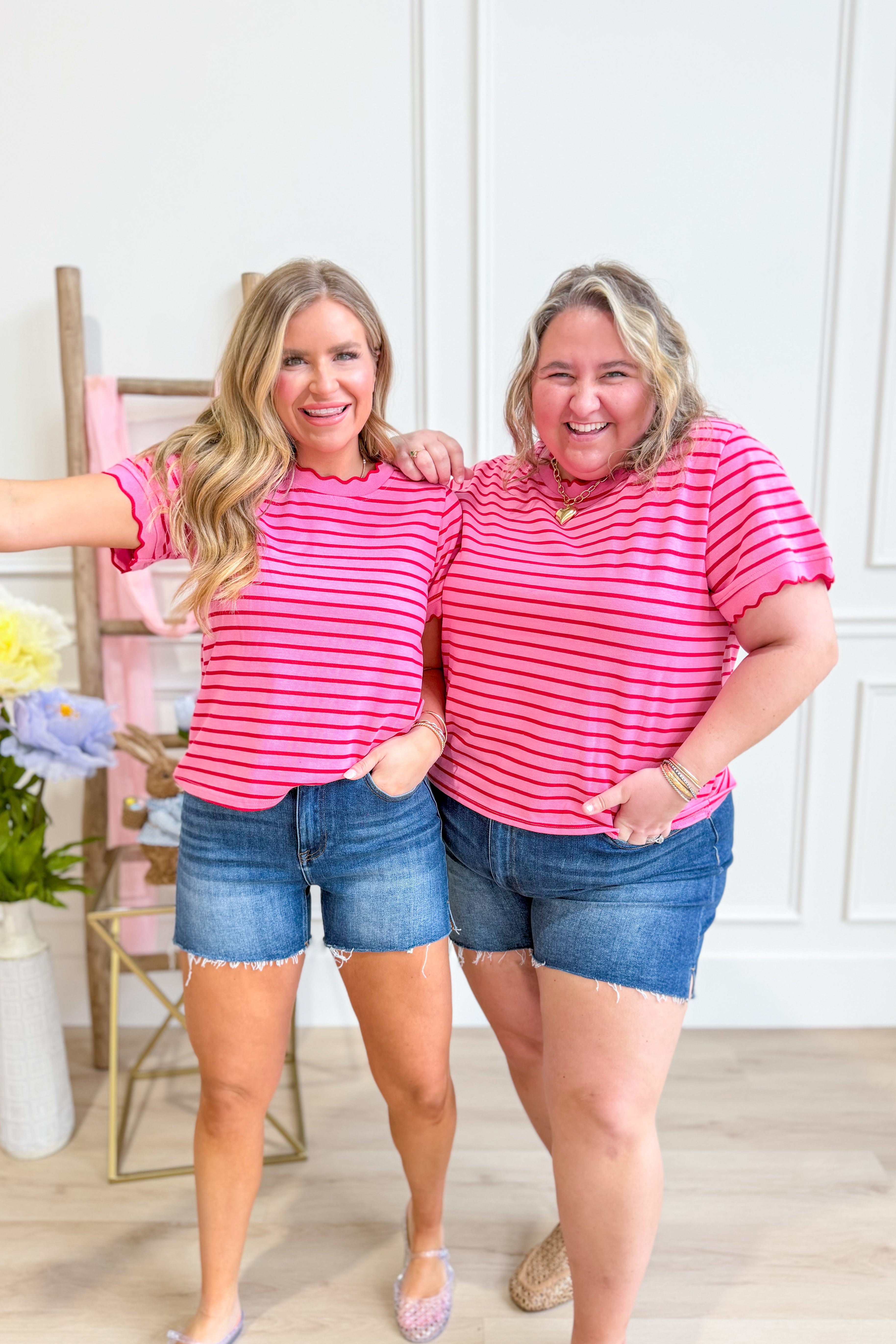 Laura Striped Scallop Trim Top - Be You Boutique